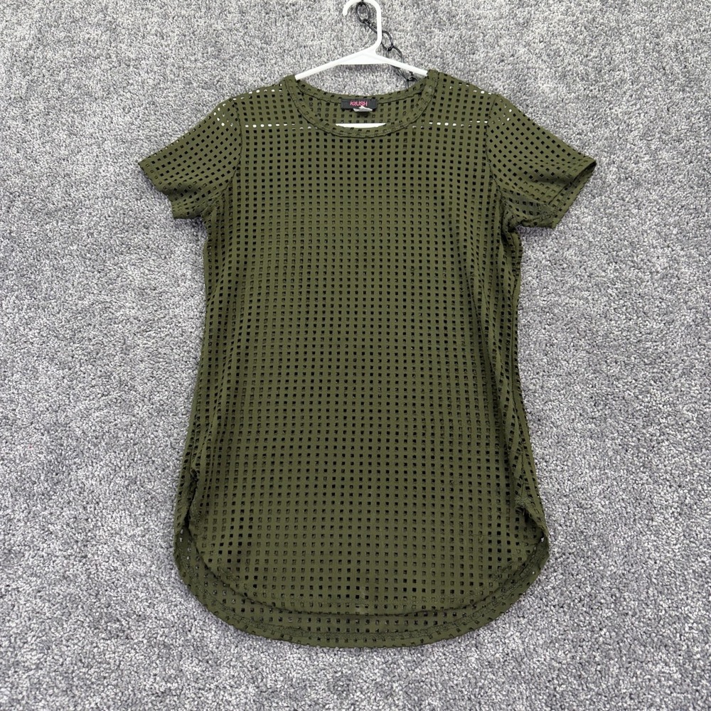 Krush Shirt Womens S Green Sheer Mesh Perforated Summer Casual Stretch Jersey